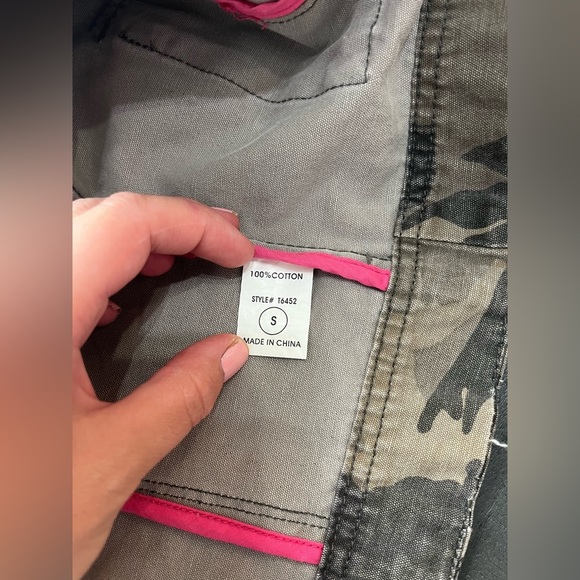 Miss Me S Army Cotton Jacket Green Floral Embroidered Pockets Zip Detail - Picture 8 of 11